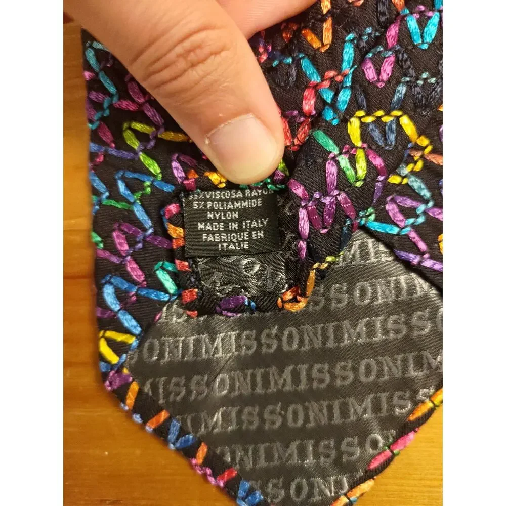 Missoni Cravatte Rayon Multicolor Saw Wave Pattern Made in Italy 58